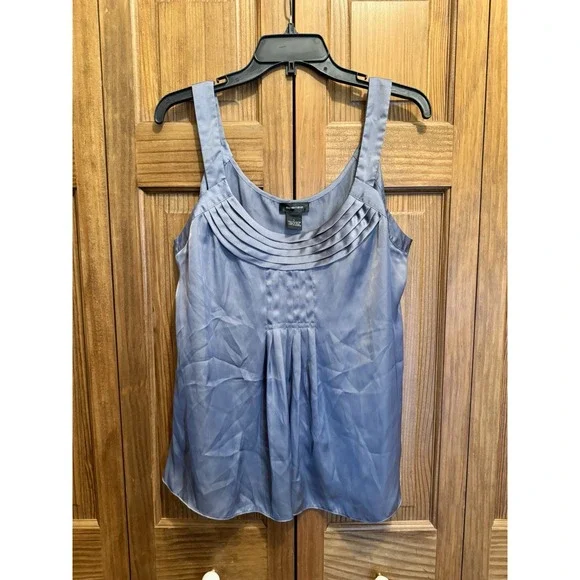 Spense Womens Y2K 90s Silky Large‎ Blue Sleeveless Pleated Scoop Neck Blouse Top - Picture 7 of 7